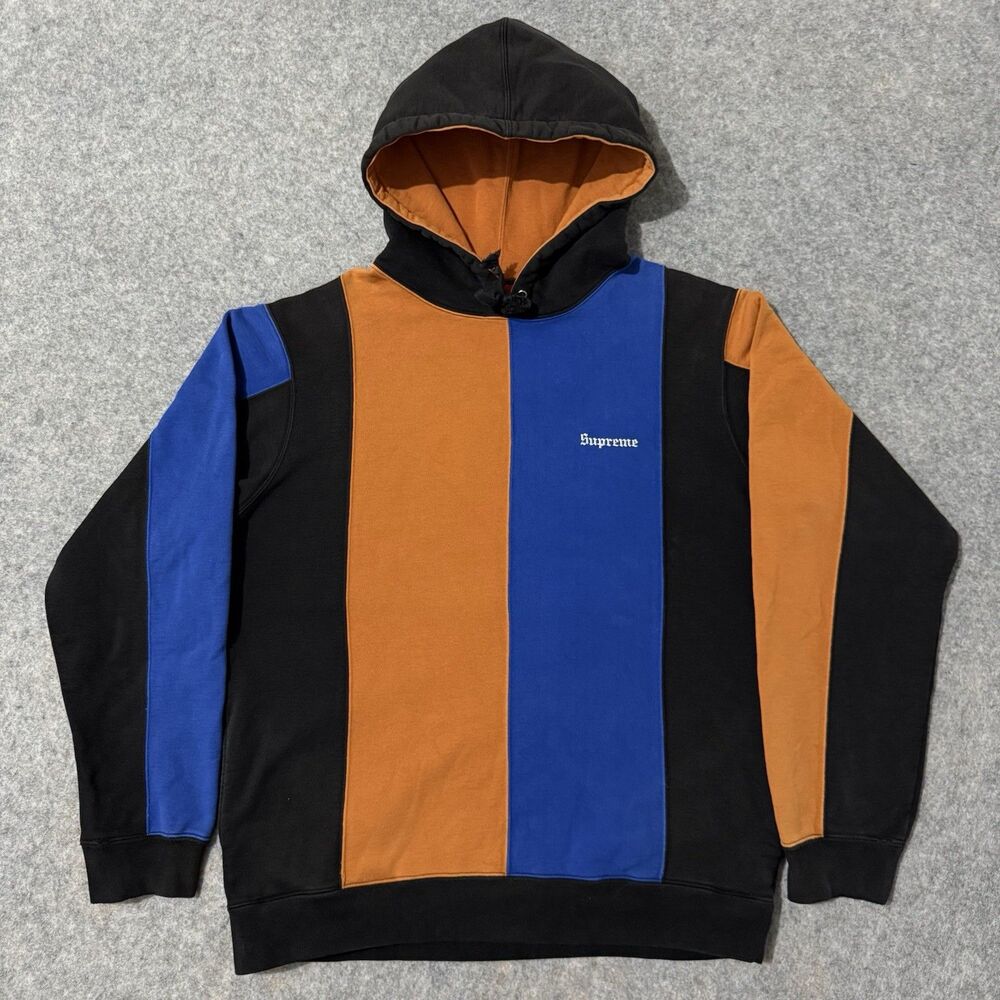 Supreme Tricolor Hooded Sweatshirt Hoodie Mens Sz L Colorblock Black Blue Orange